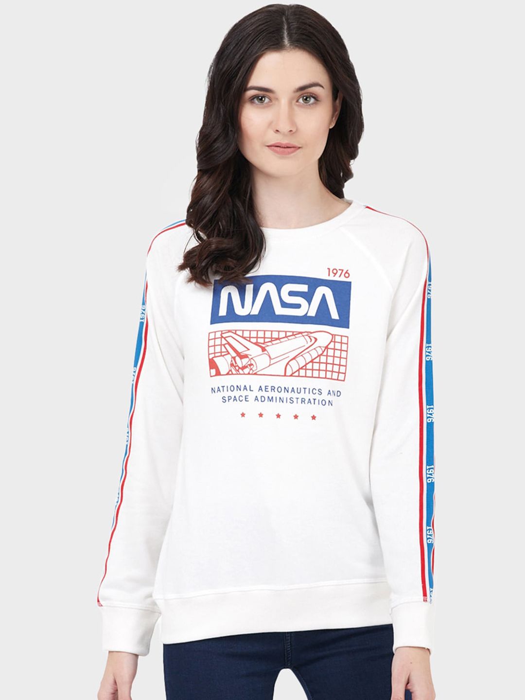Free Authority Women White NASA Printed Sweatshirt Price in India