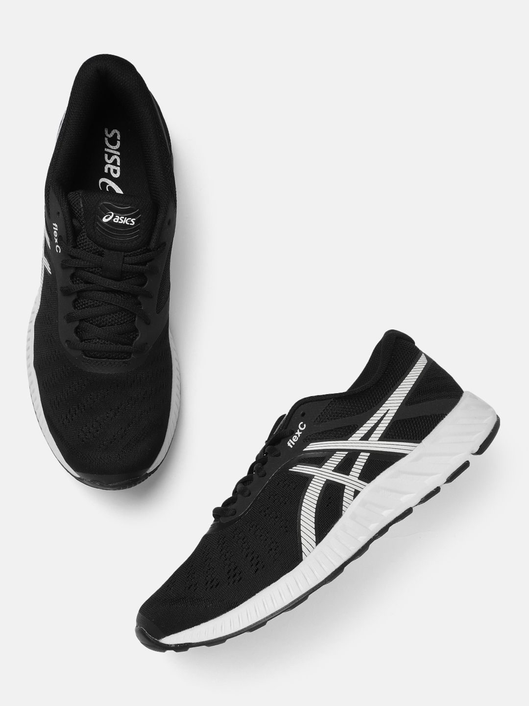 ASICS ASICS FLEXC Men Black & White Running Shoes