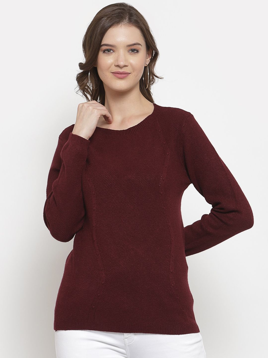 Mafadeny Women Maroon Solid Pullover Price in India