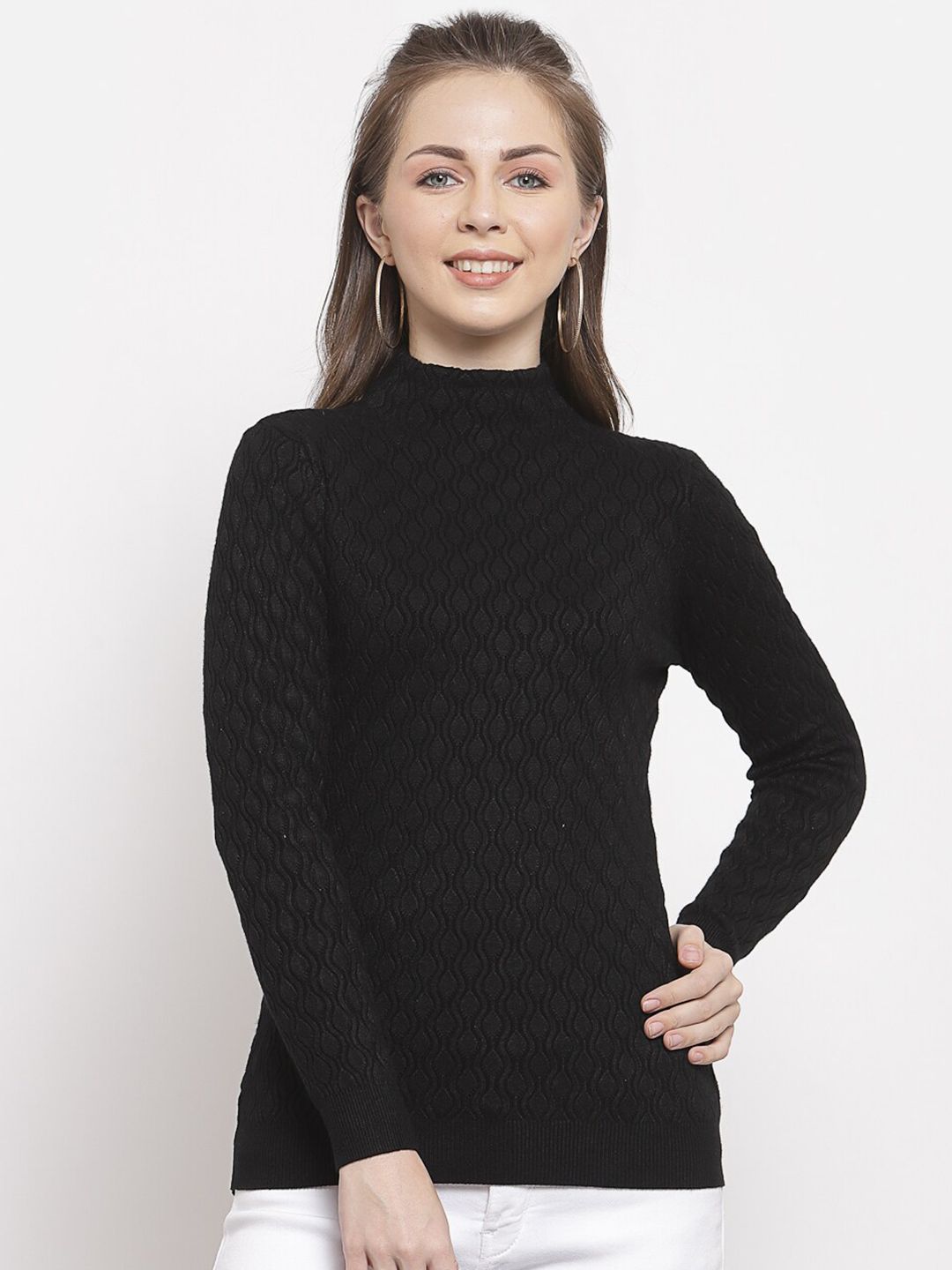 Mafadeny Women Black Cable Knit Pullover Price in India