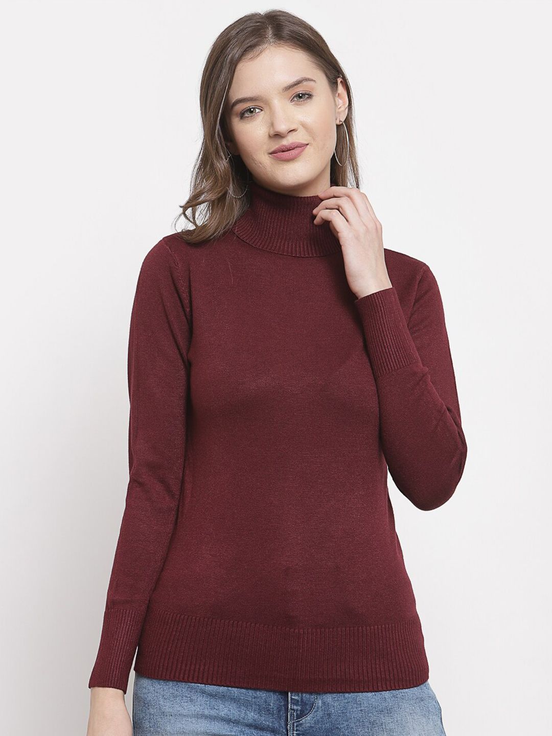 Mafadeny Women Maroon Solid Pullover Price in India