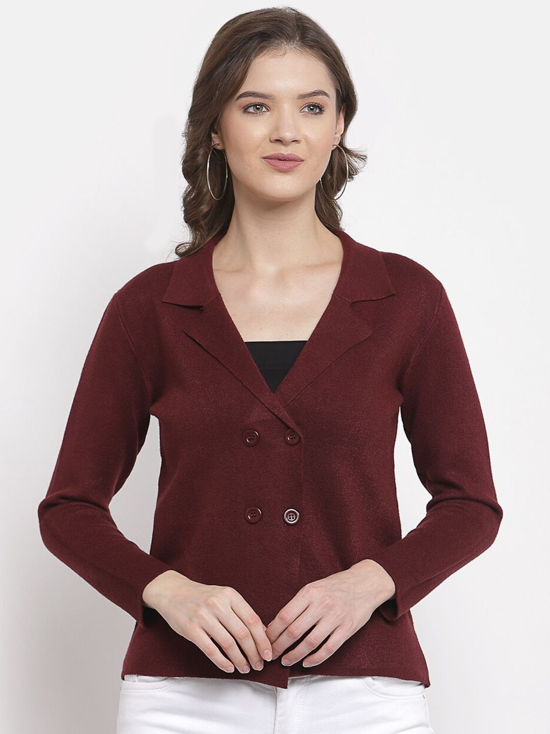 Mafadeny Women Maroon Cardigan Price in India