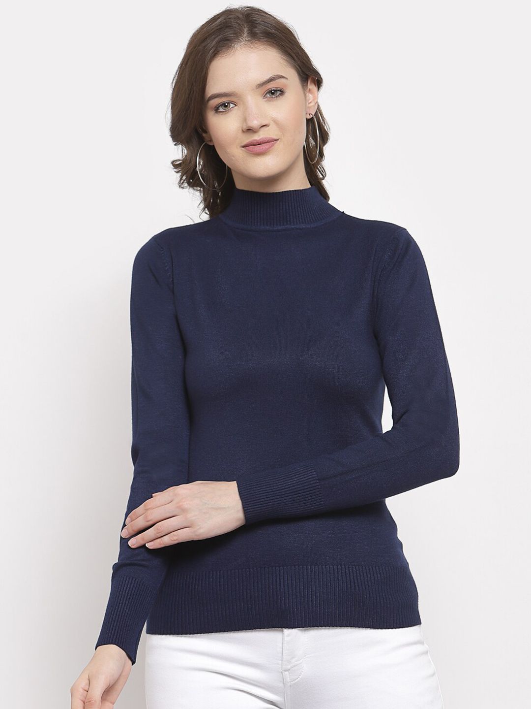 Mafadeny Women Navy Blue Solid Pullover Price in India
