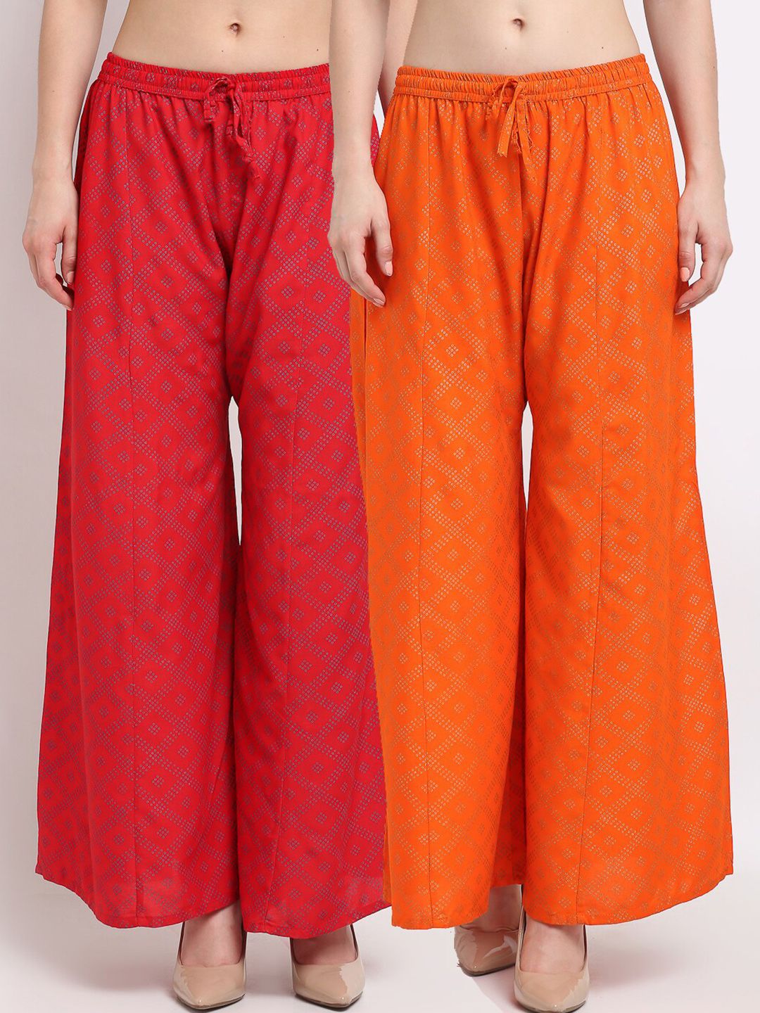 GRACIT Women Red & Orange Printed Flared Palazzos Pack of 2 Price in India