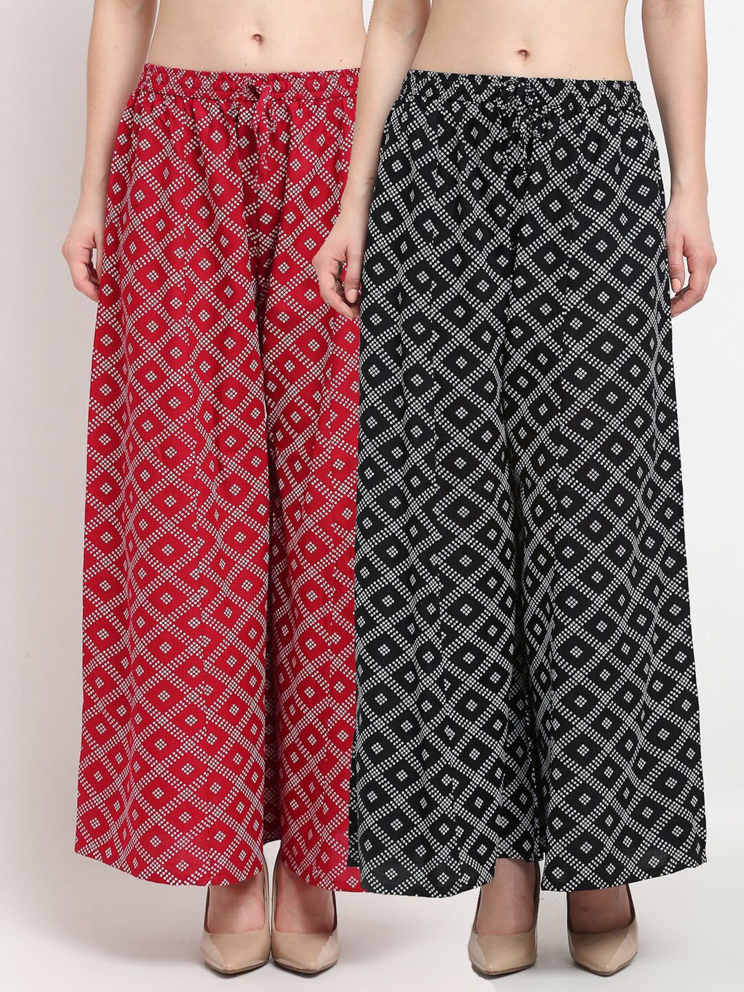 GRACIT Women Black & Red Printed Flared Palazzos Pack of 2 Price in India