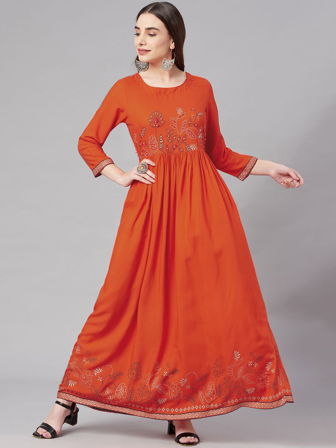 Nehamta Red Solid Maxi Ethnic Dress Price in India