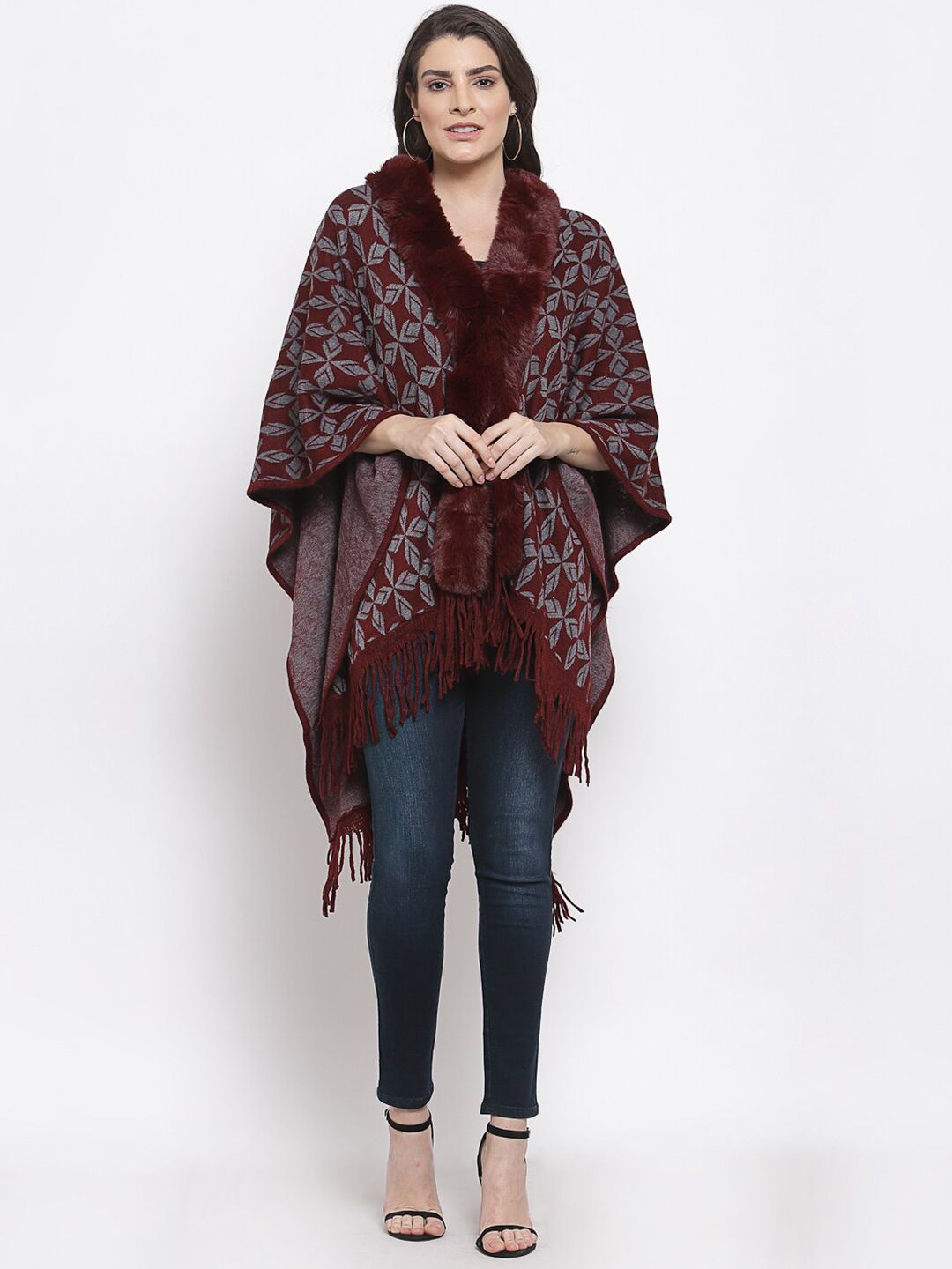 Mafadeny Women Maroon Poncho Price in India