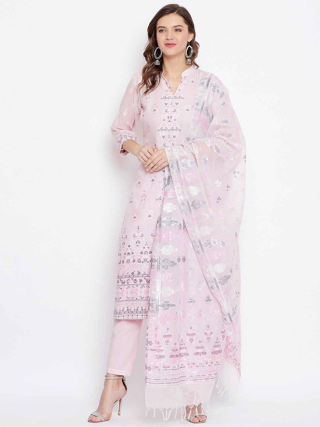 Safaa Woman Pink Unstitched Dress Material Price in India