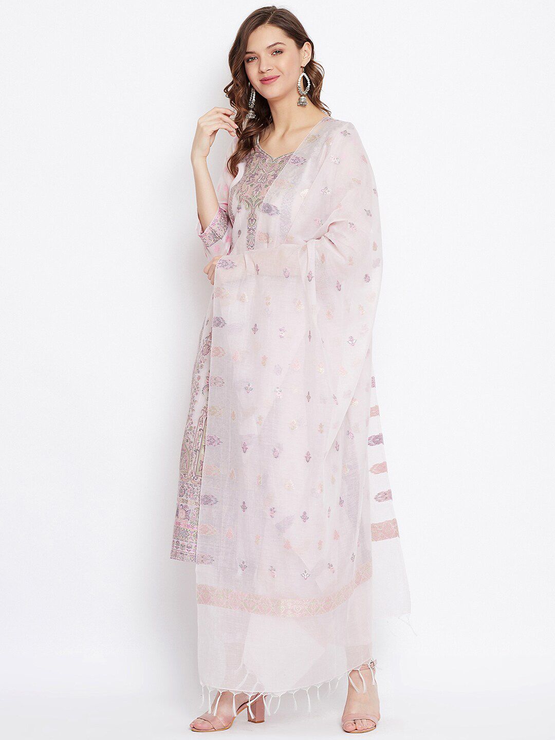 Safaa Women Pink & Purple Embroidered Unstitched Dress Material Price in India