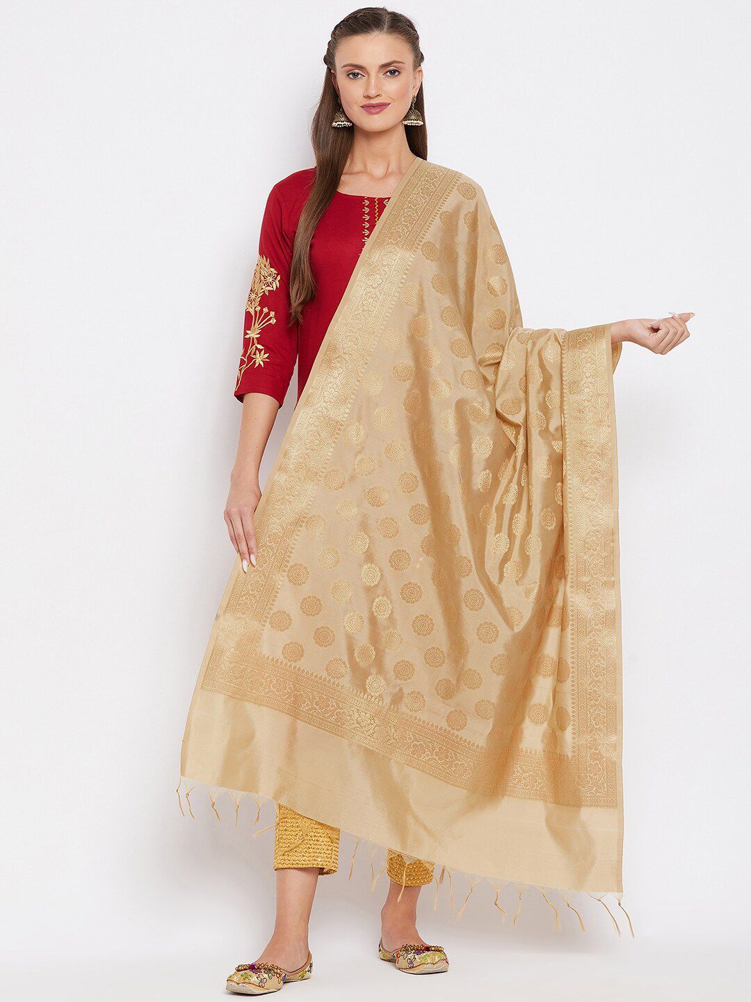 Clora Creation Beige Woven Design Dupatta Price in India