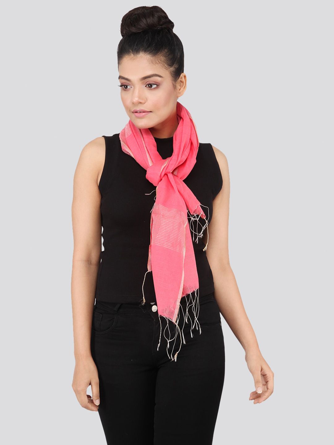 PinkLoom Women Pink Striped Sustainable Stole Price in India