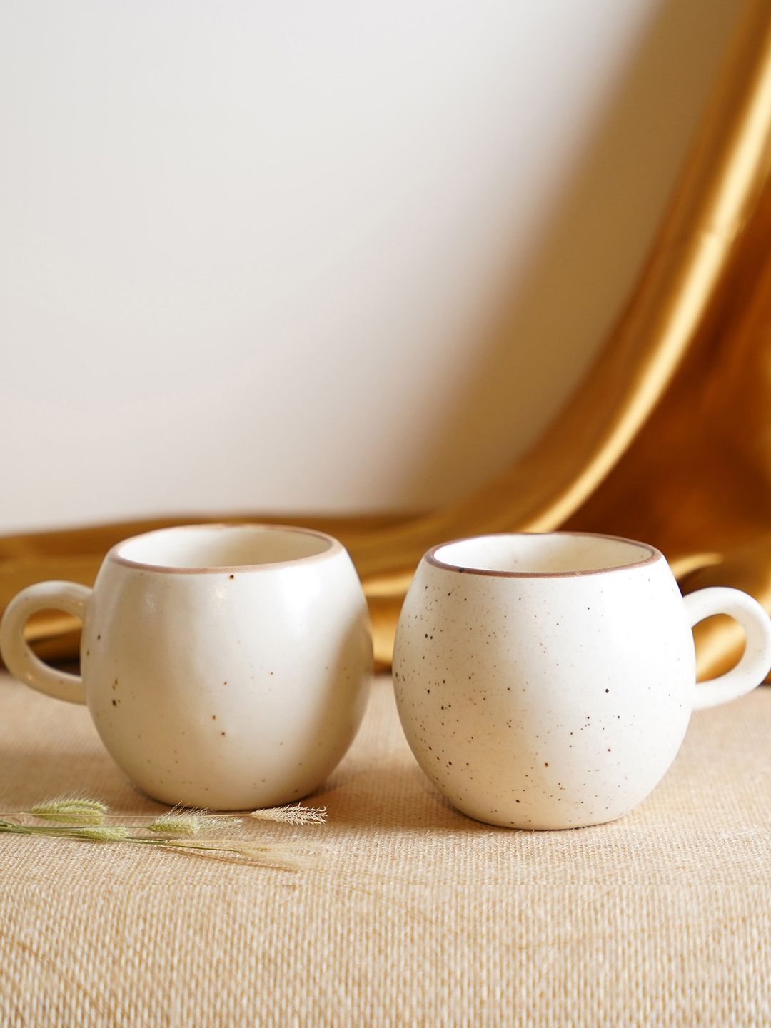 Folkstorys Set Of 2 Cream-Coloured & Brown Handcrafted Textured Ceramic Matte Mugs Price in India
