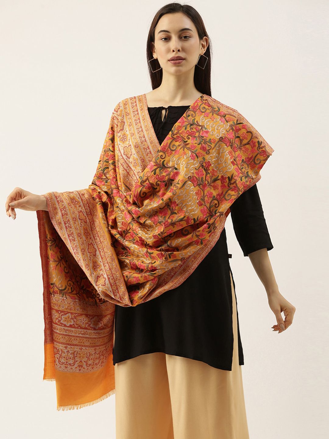 Pashmoda Women Multicolored Woven Design Jamawar Shawl Price in India