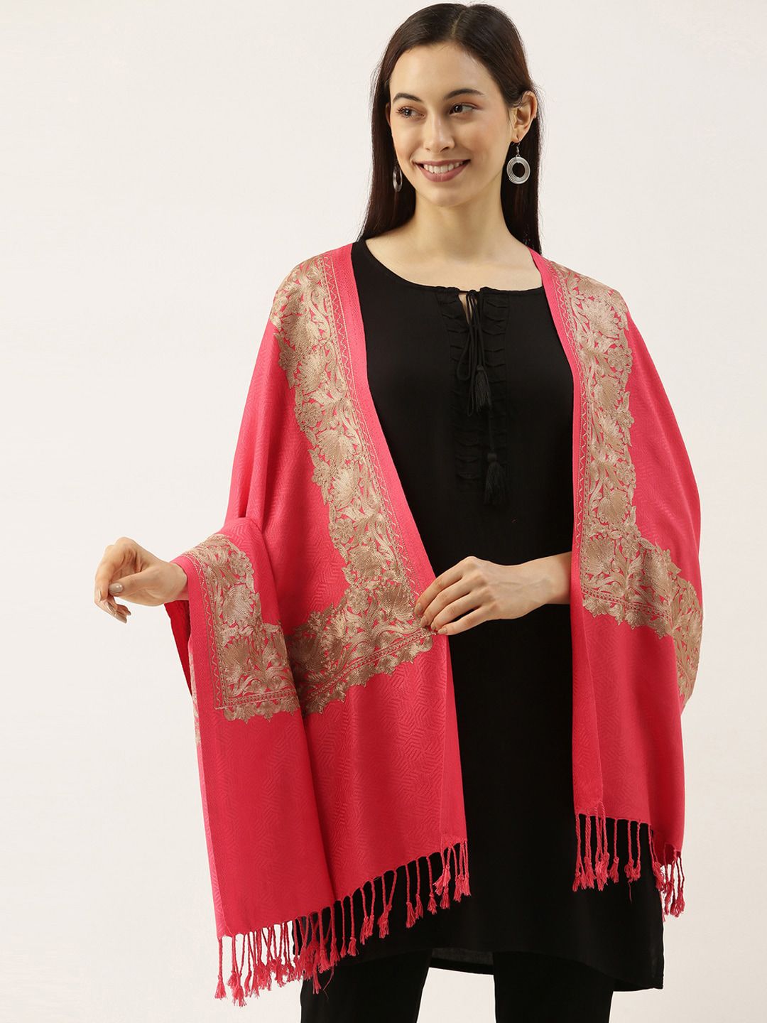 Pashmoda Women Pink & Beige Aari Embroidered Shawl Price in India