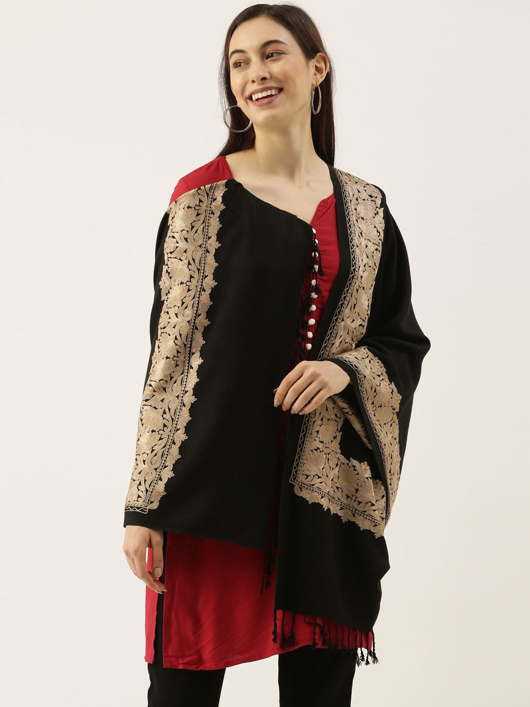 Pashmoda Women Black & Silver Embroidered Shawl Price in India