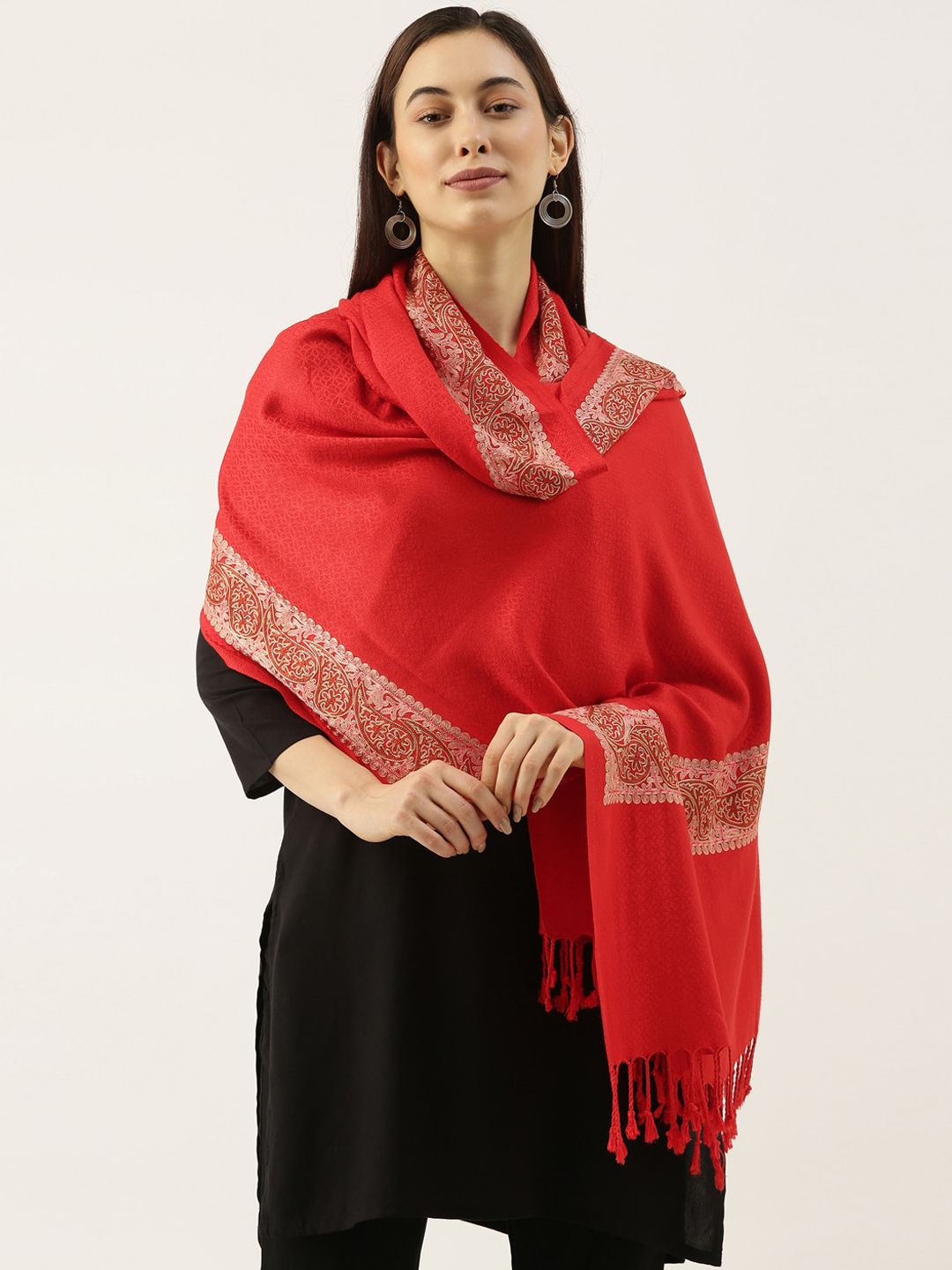 Pashmoda Women Red & Beige Aari Embroidered Shawl Price in India