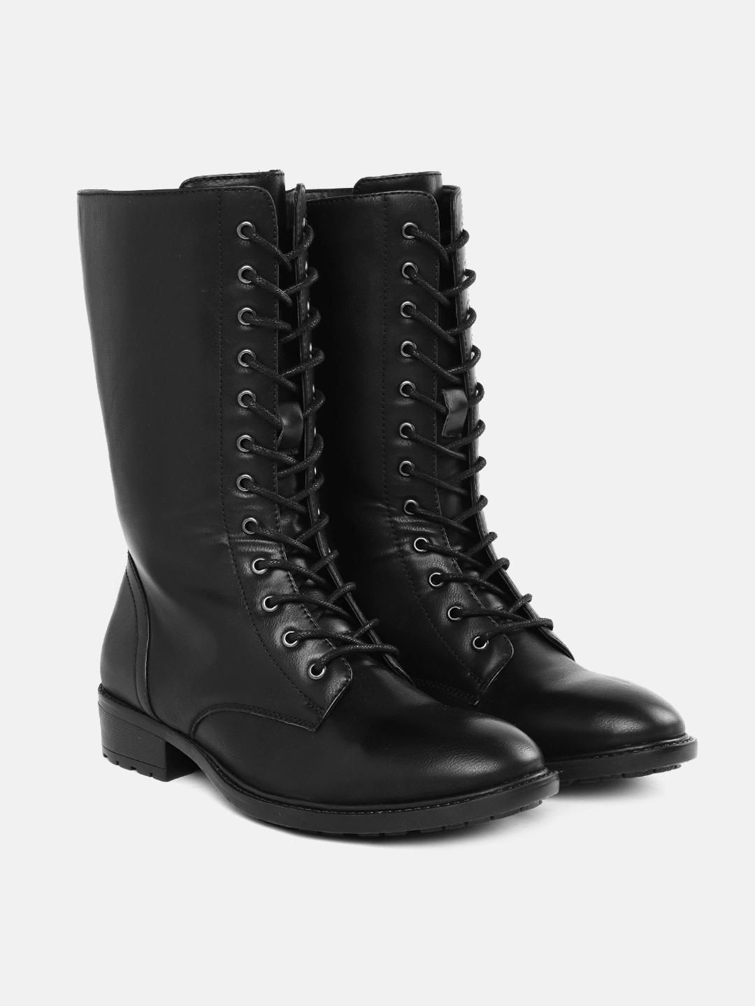 CORSICA Women Black Solid High-Top Flat Boots Price in India