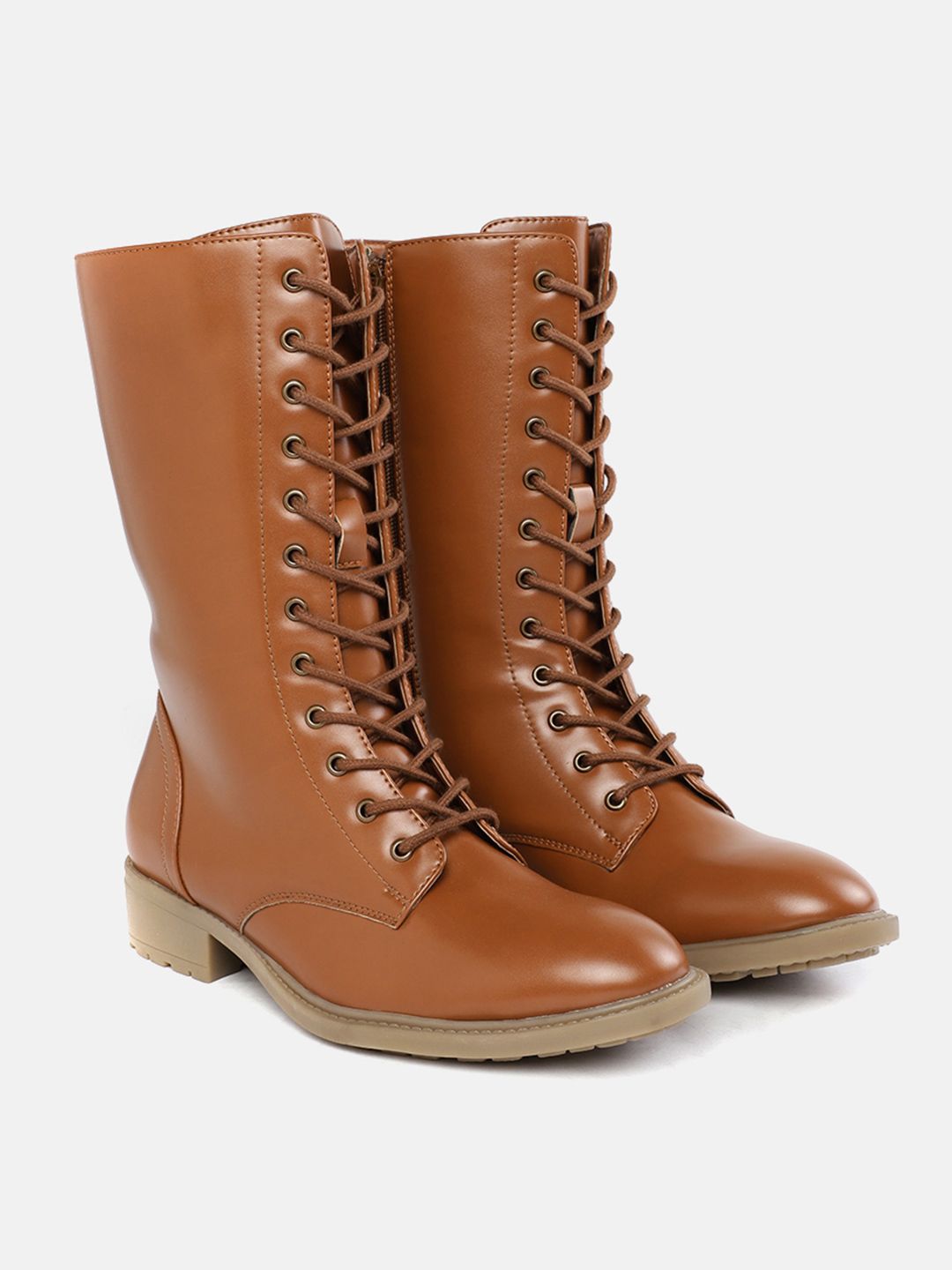 CORSICA Women Tan Brown Solid High-Top Flat Boots Price in India