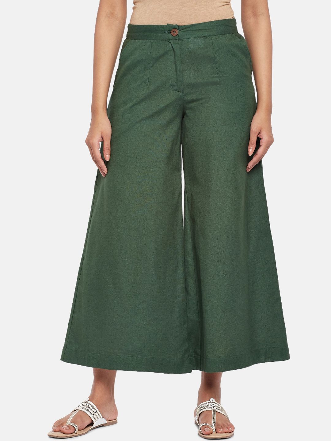 AKKRITI BY PANTALOONS Women Olive Green Culottes Trousers Price in India