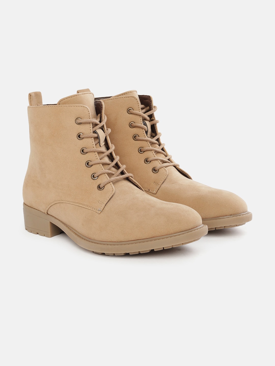 DressBerry Women Beige Solid Flat Boots Price in India