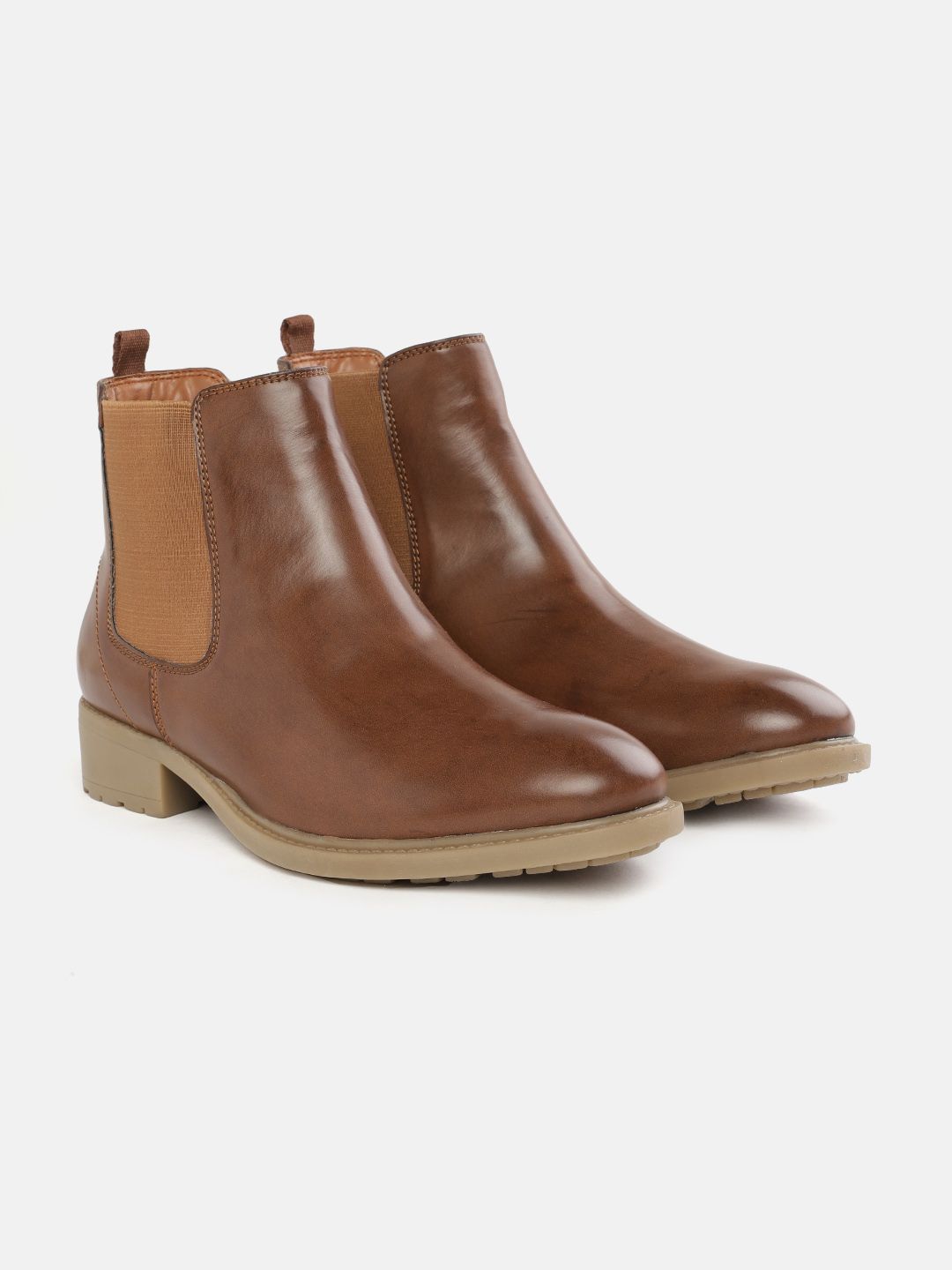 DressBerry Women Brown Solid Mid-Top Chelsea Boots Price in India