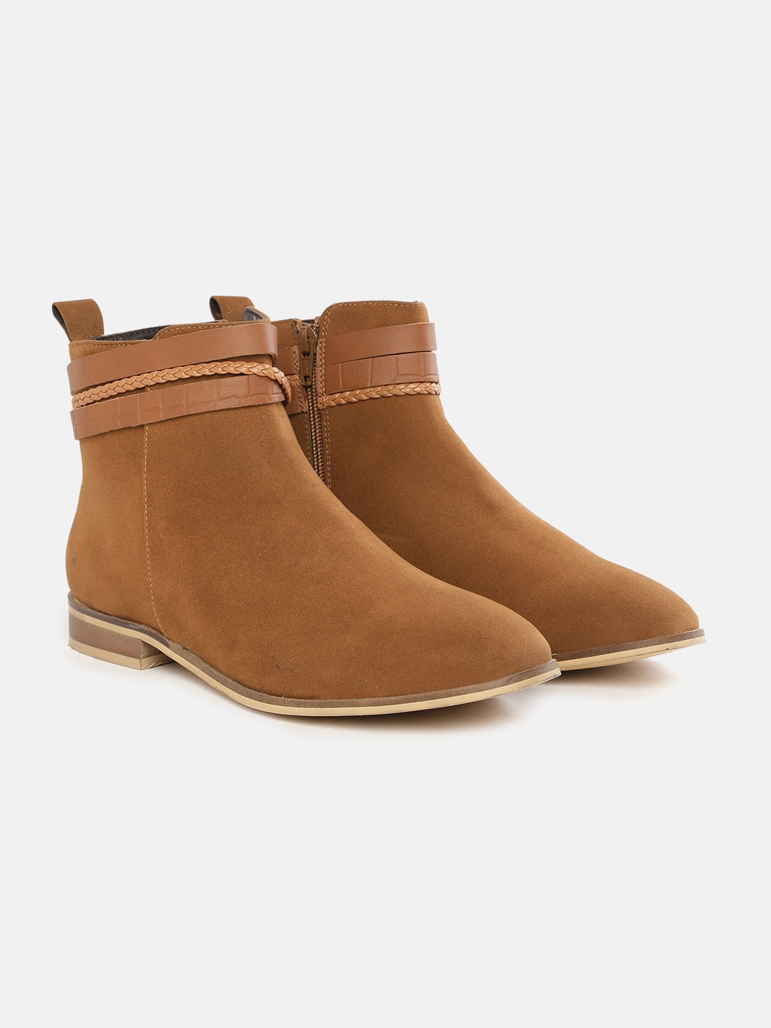 DressBerry Women Tan Solid Flat Boots Price in India