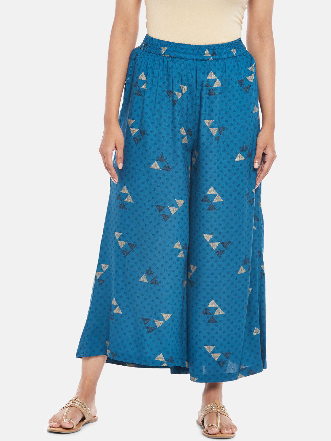 RANGMANCH BY PANTALOONS Women Blue Printed Ethnic Palazzos Price in India
