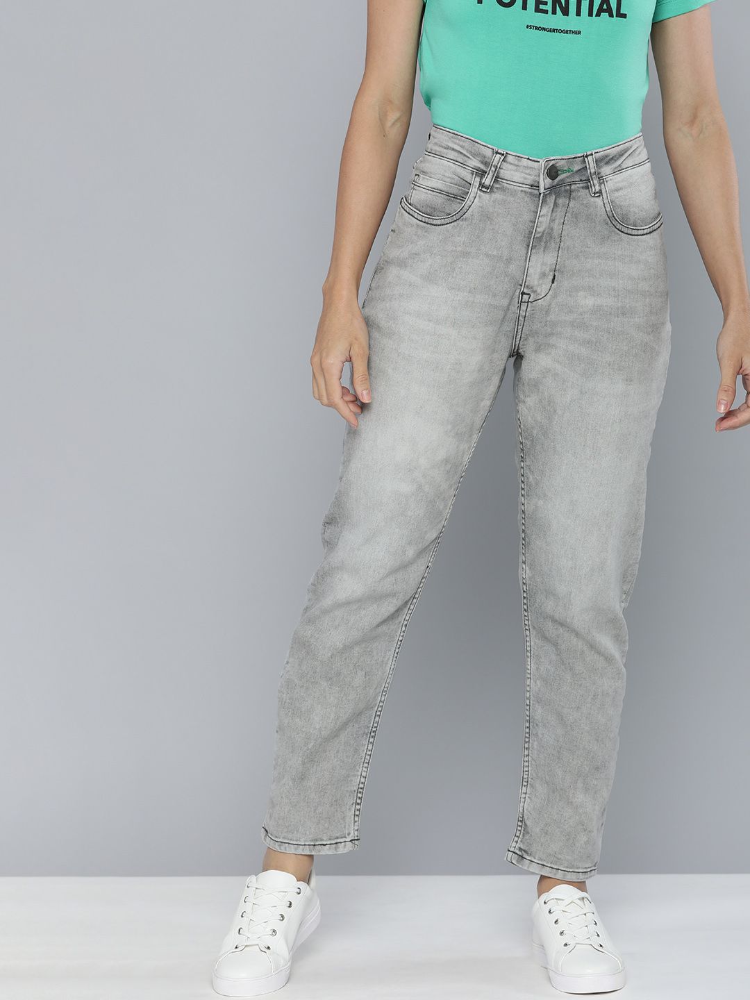 M&H Our Water Women Grey Boyfriend Fit Light Fade Stretchable Jeans Price in India