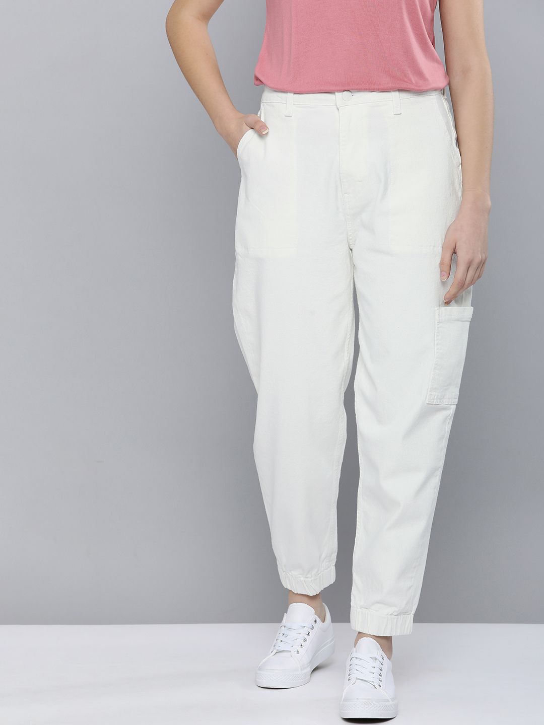 Mast & Harbour Women White Jogger Stretchable Jeans Price in India