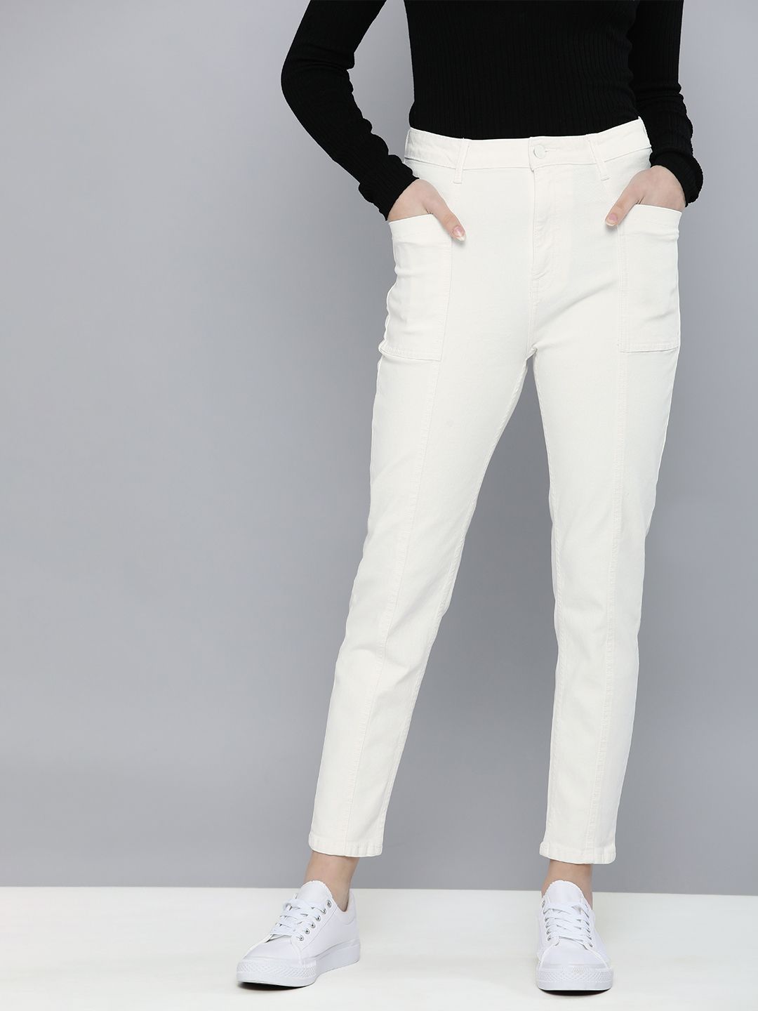 Mast & Harbour Women White Boyfriend Fit Stretchable Jeans Price in India