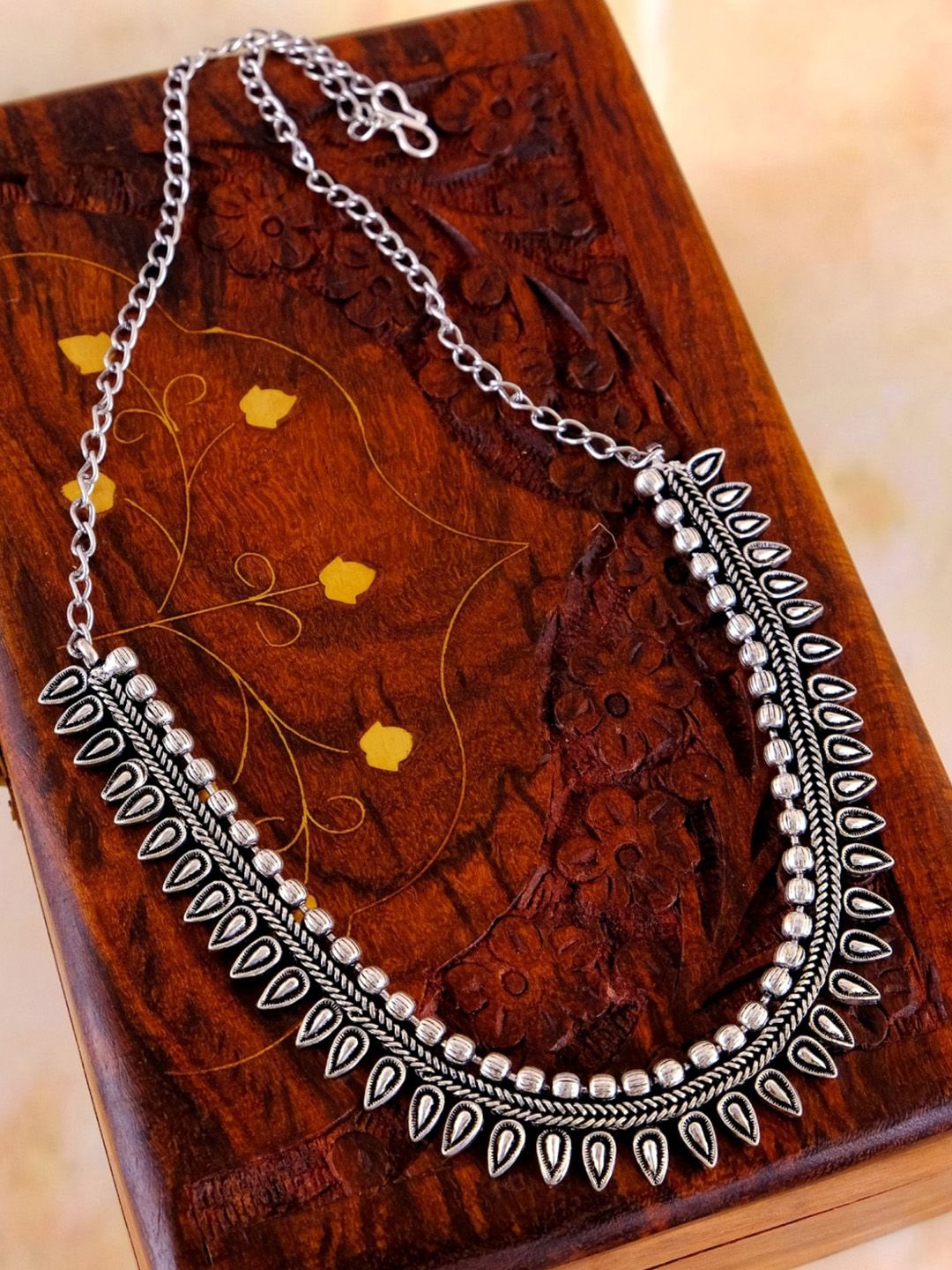 Crunchy Fashion Women Silver-Toned Oxidised Antique Necklace Price in India