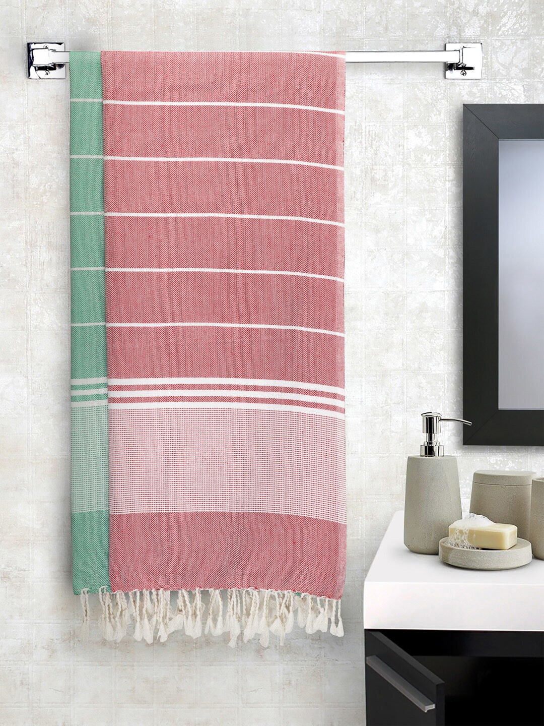 Arrabi Set Of 2 Striped Handwoven Cotton 210 GSM Bath Towels Price in India