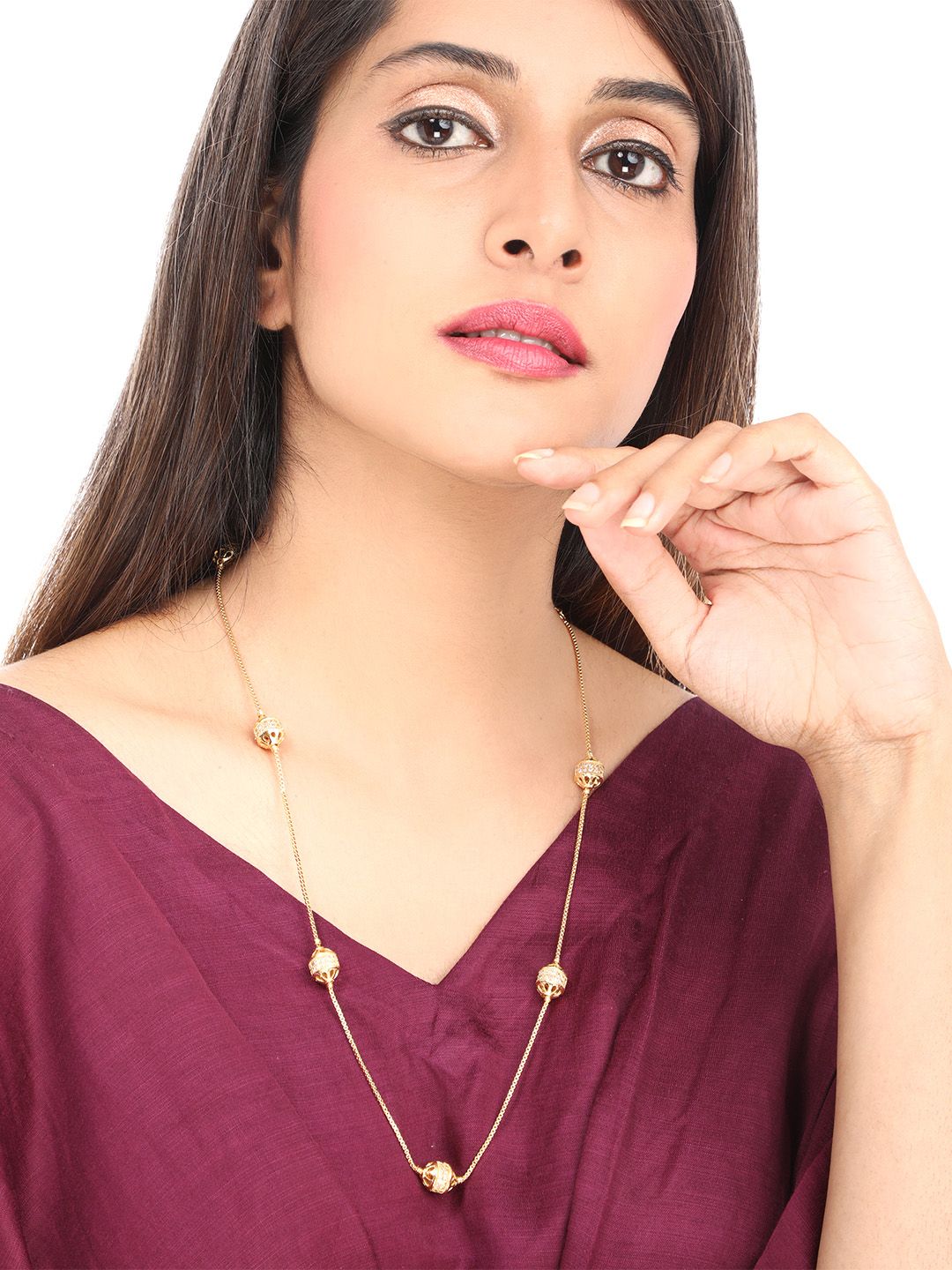 Yellow Chimes Gold-Toned & White Copper Gold-Plated Handcrafted Necklace Price in India