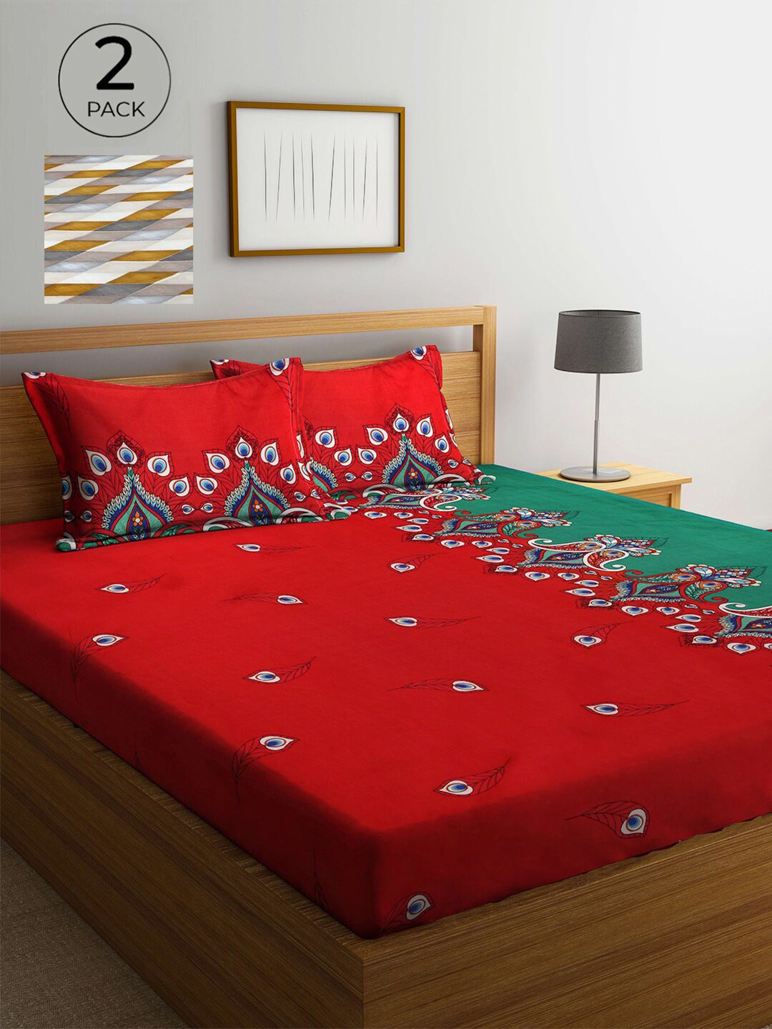 Arrabi Pack Of 2 Printed 300 TC King Bedsheet with 2 Pillow Covers Price in India