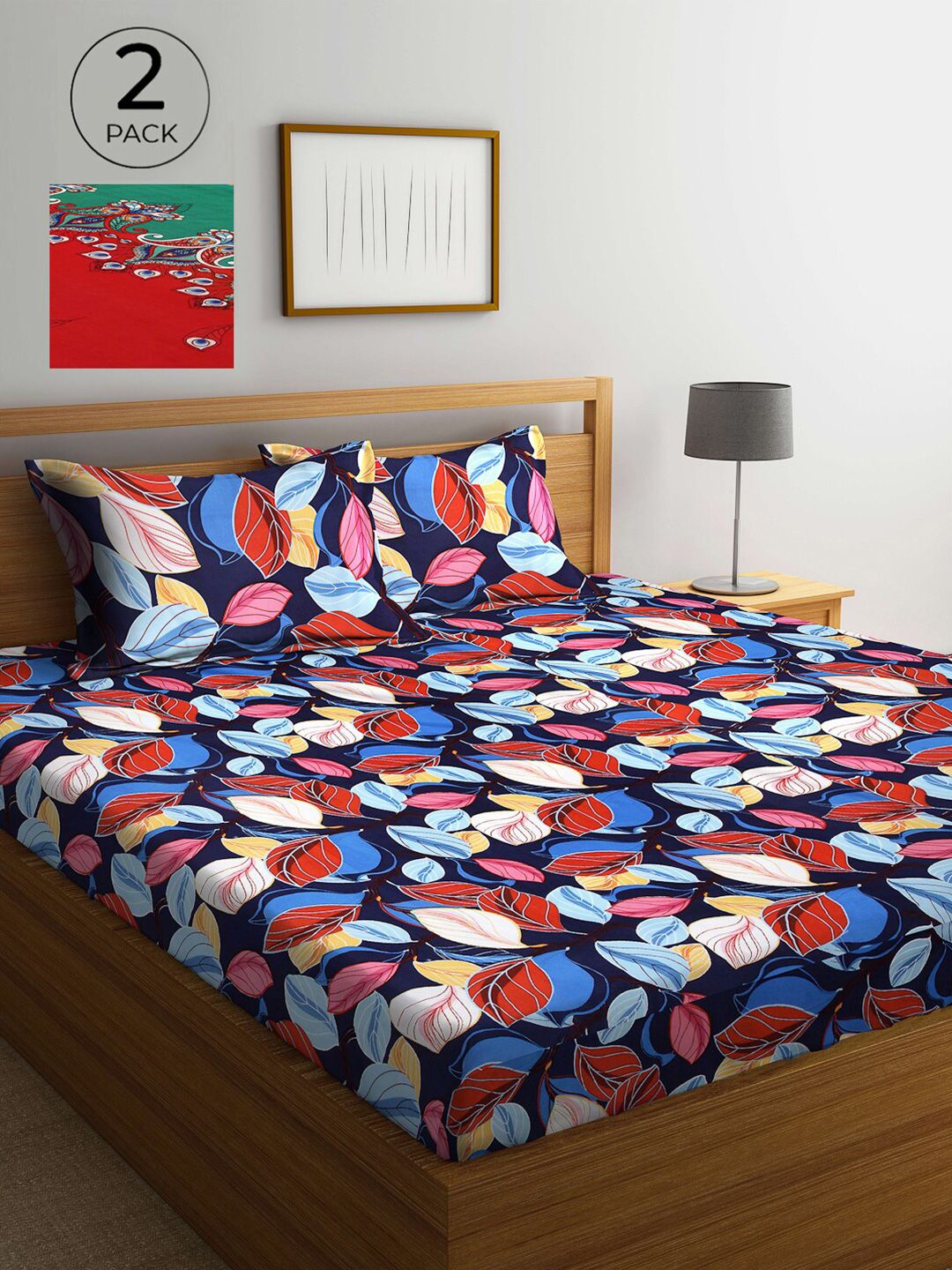 Arrabi Multicoloured Floral 300 TC 2 King Bedsheet with 4 Pillow Covers Price in India