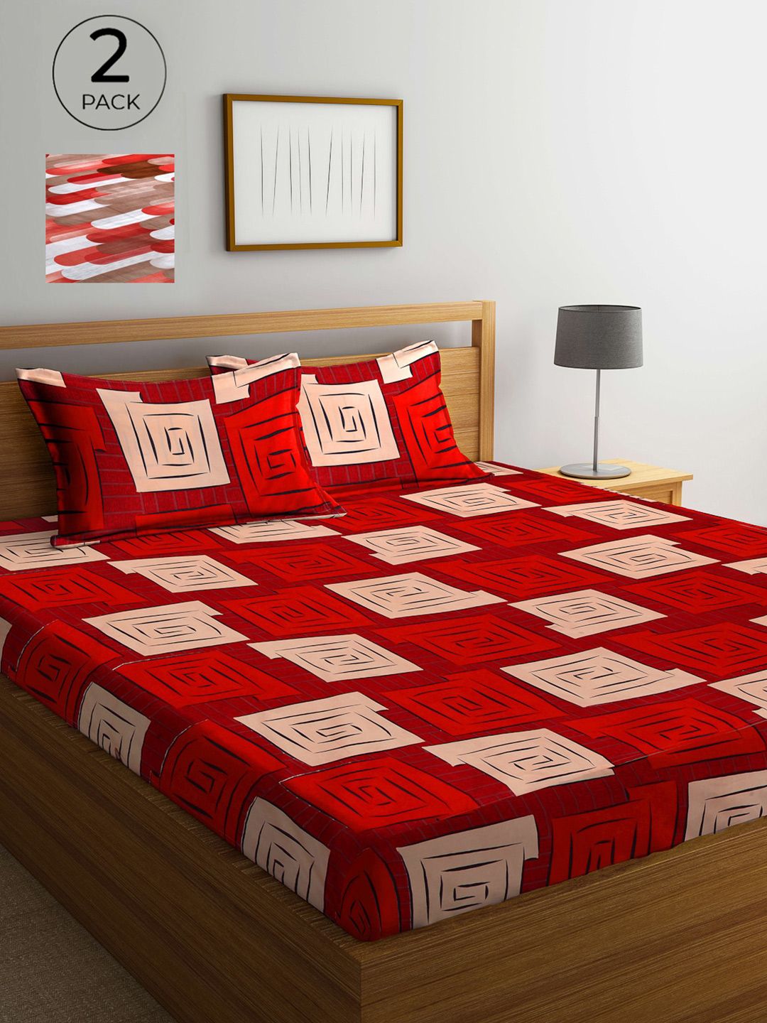 Arrabi Pack Of 2 Printed 300 TC King Bedsheet with 2 Pillow Covers Price in India