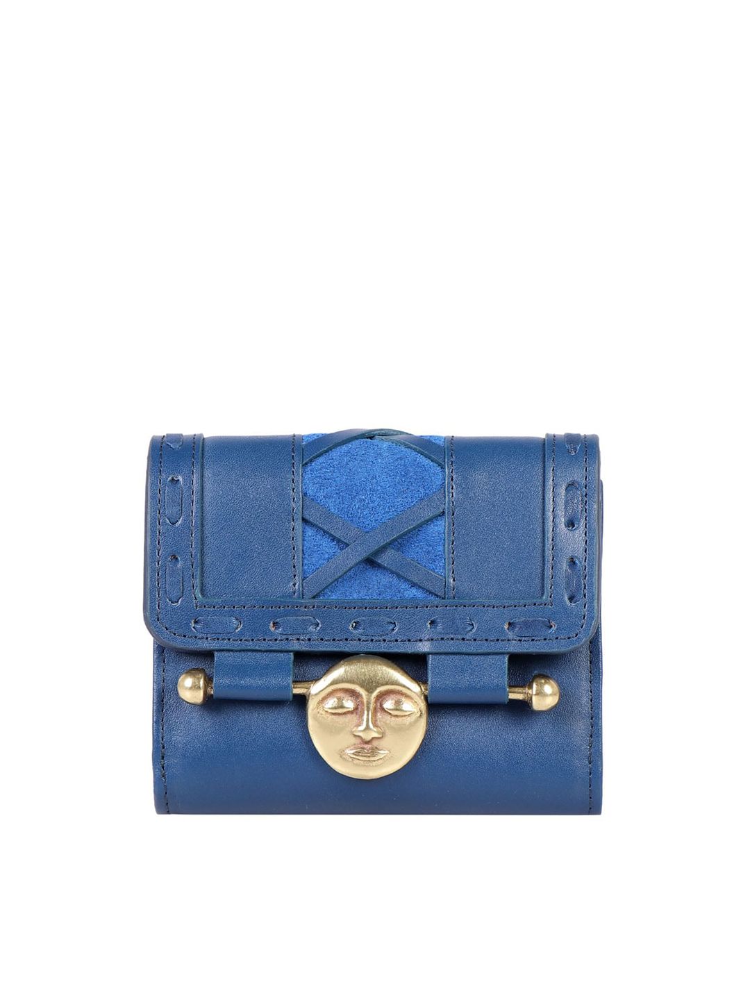 Hidesign Women Blue & Gold-Toned Self Design Leather Three Fold Wallet Price in India