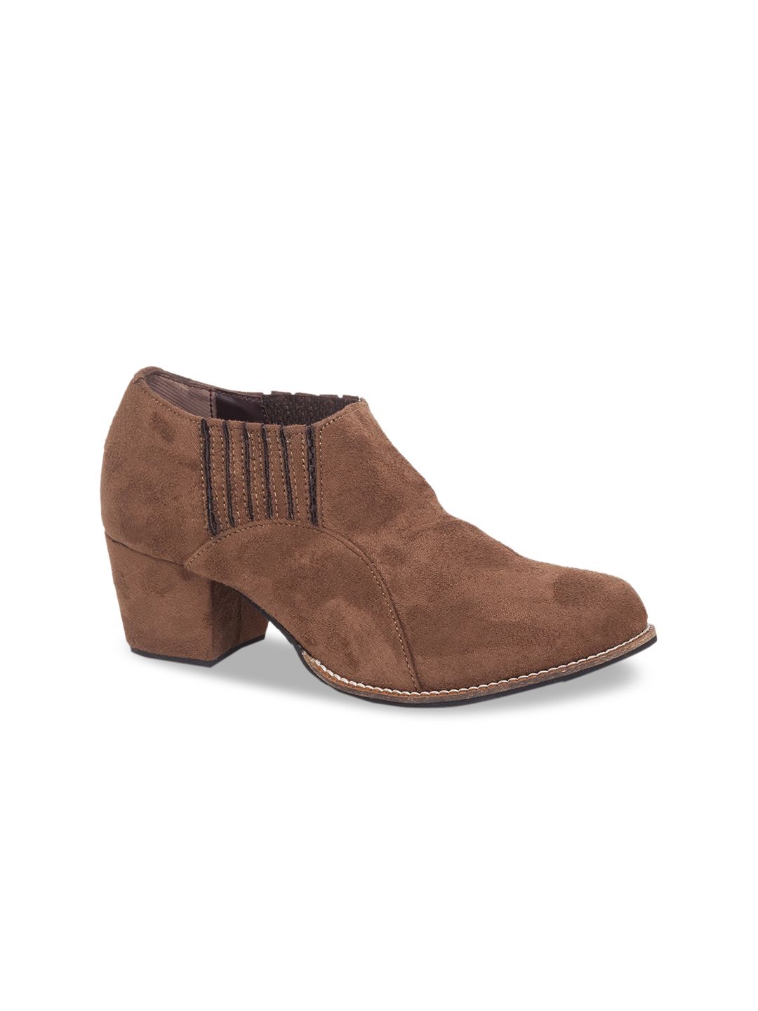 Sole To Soul Women Brown Suede Block Heeled Boots Price in India