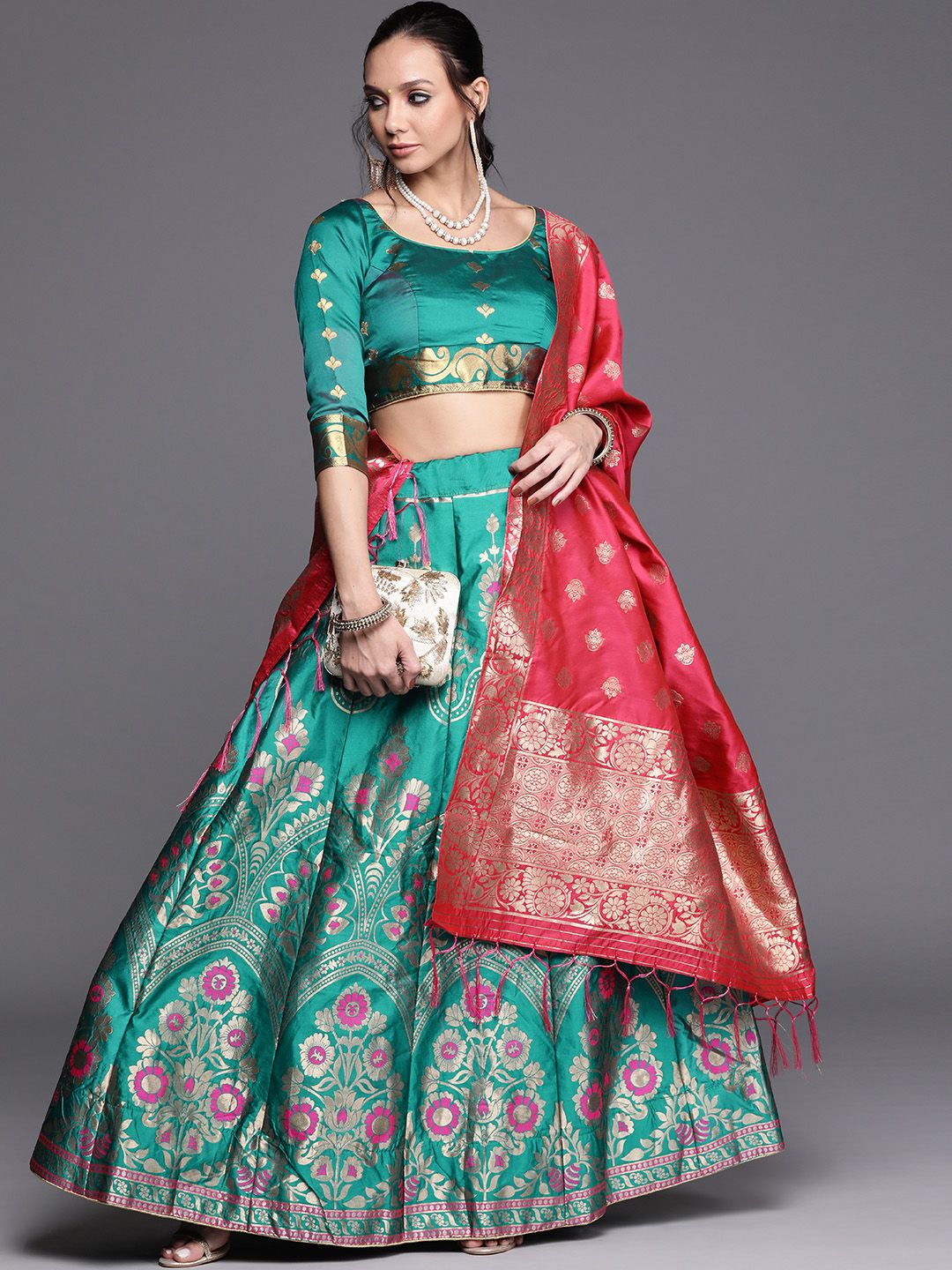 Chhabra 555 Green & Golden Semi-Stitched Lehenga & Unstitched Blouse With Dupatta Price in India