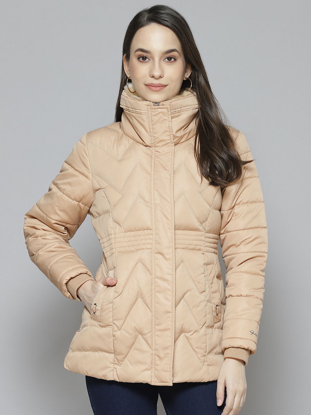 Fort Collins Women Beige Solid Padded Jacket Price in India
