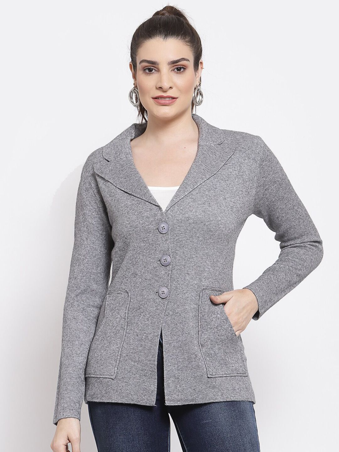 Mafadeny Women Grey Cardigan Price in India