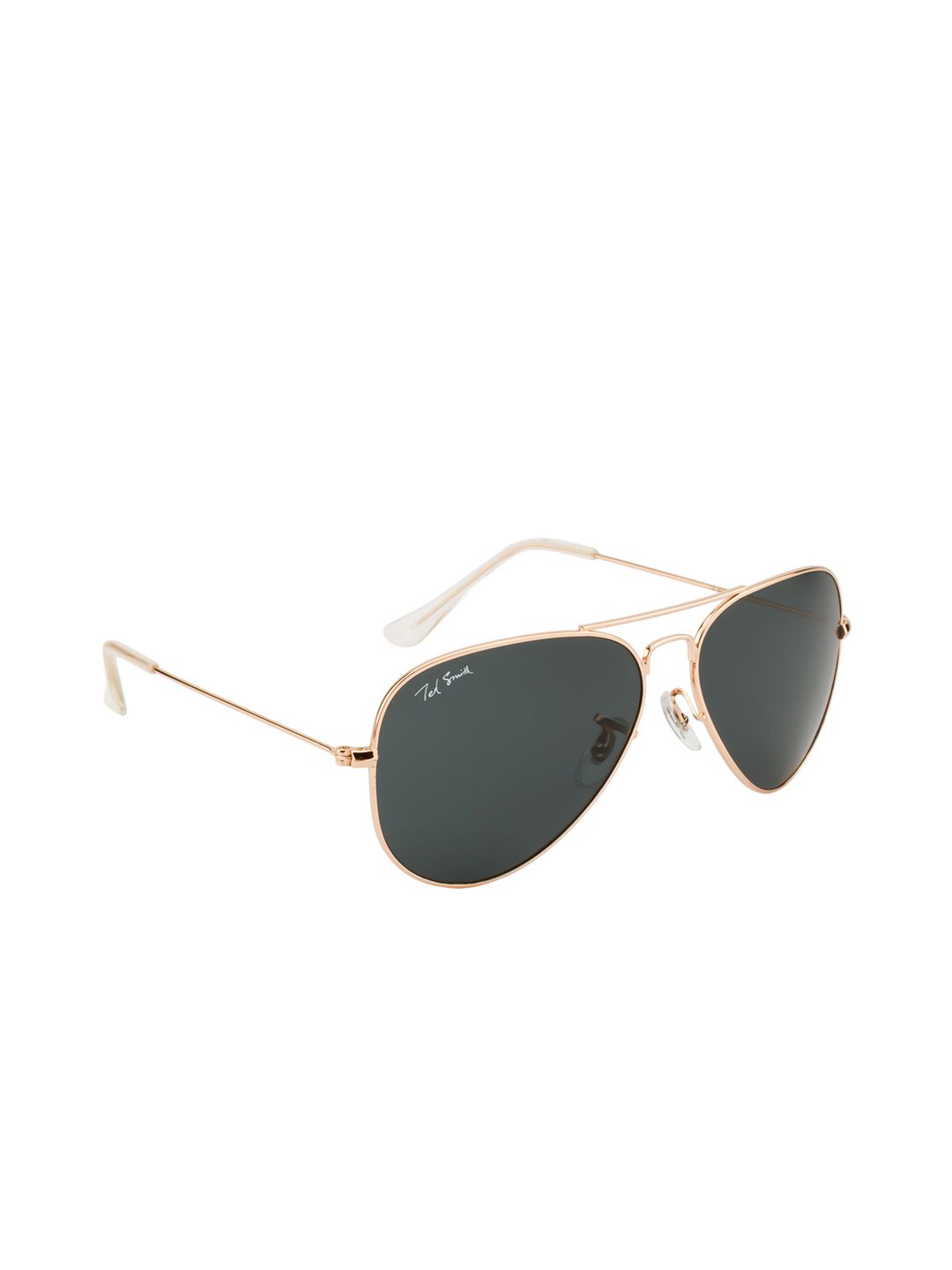 Ted Smith Unisex Green Lens & Gold-Toned Aviator Sunglasses with UV Protected Lens Price in India