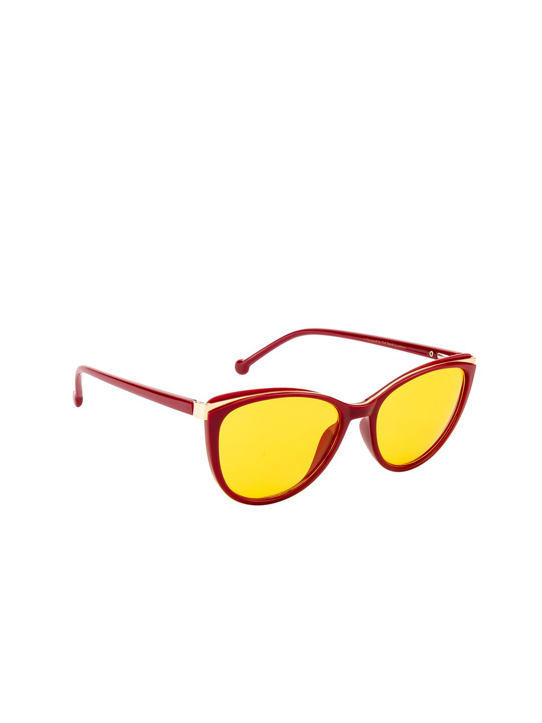 Ted Smith Women Yellow & Red Cat Eye Sunglasses TS-J10003S_C5 Price in India