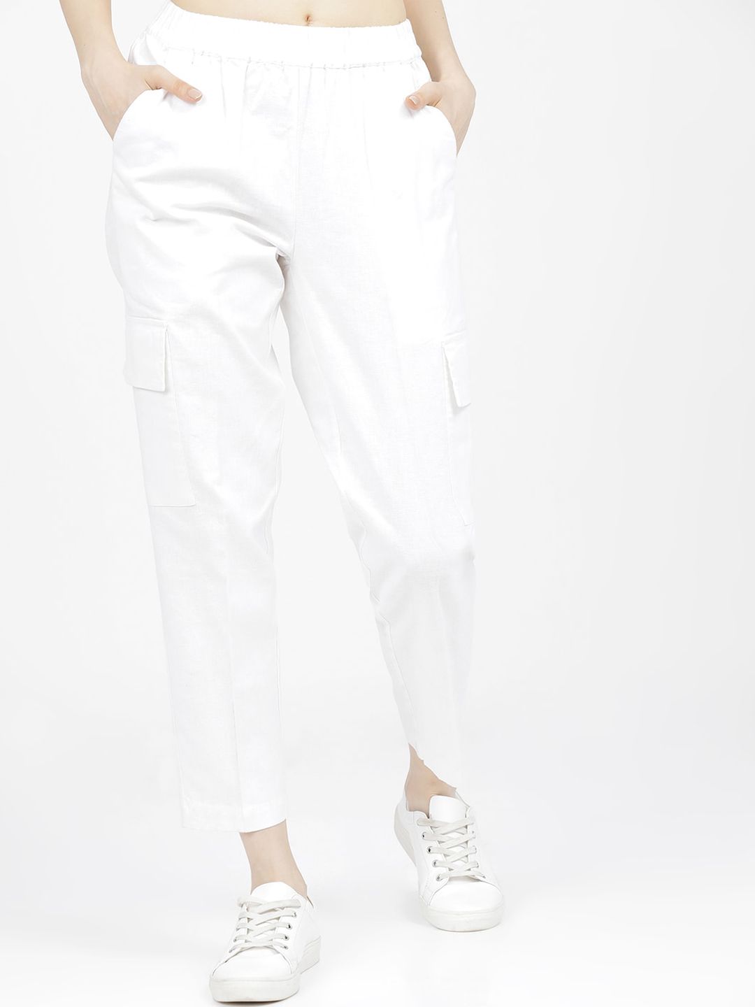 Tokyo Talkies Women White Slim Fit Cargos Trousers Price in India