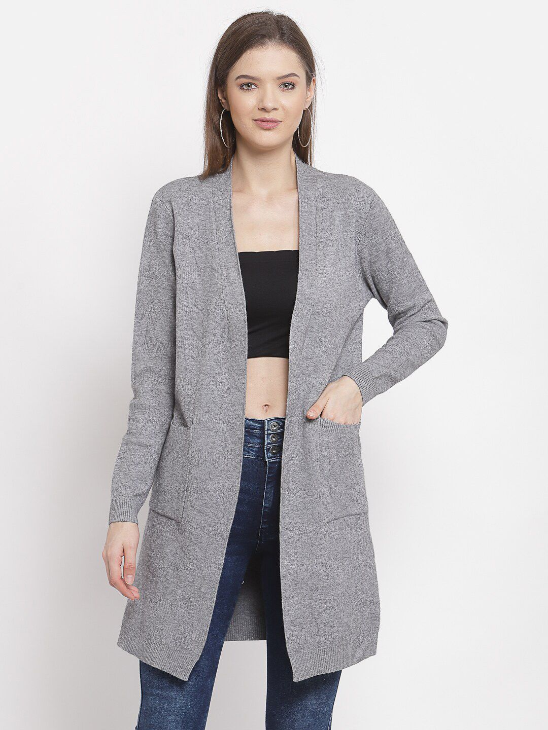 Mafadeny Women Grey Longline Shrug