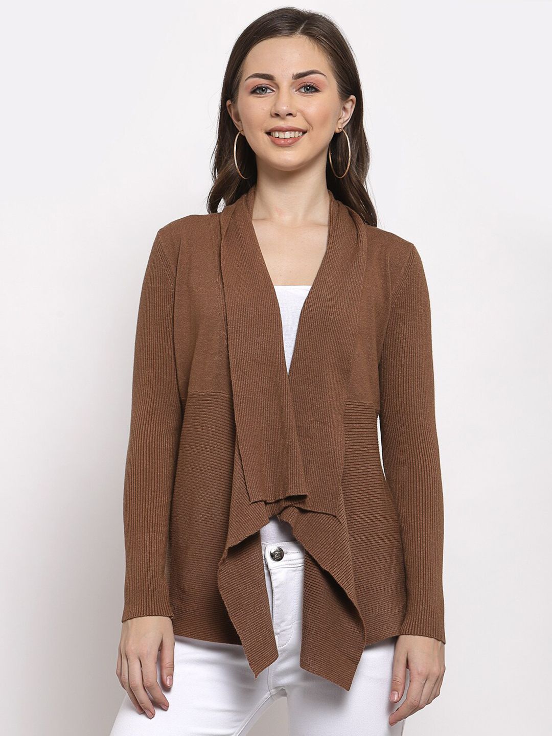 Mafadeny Women Camel Brown Asymmetric Shrug Price in India