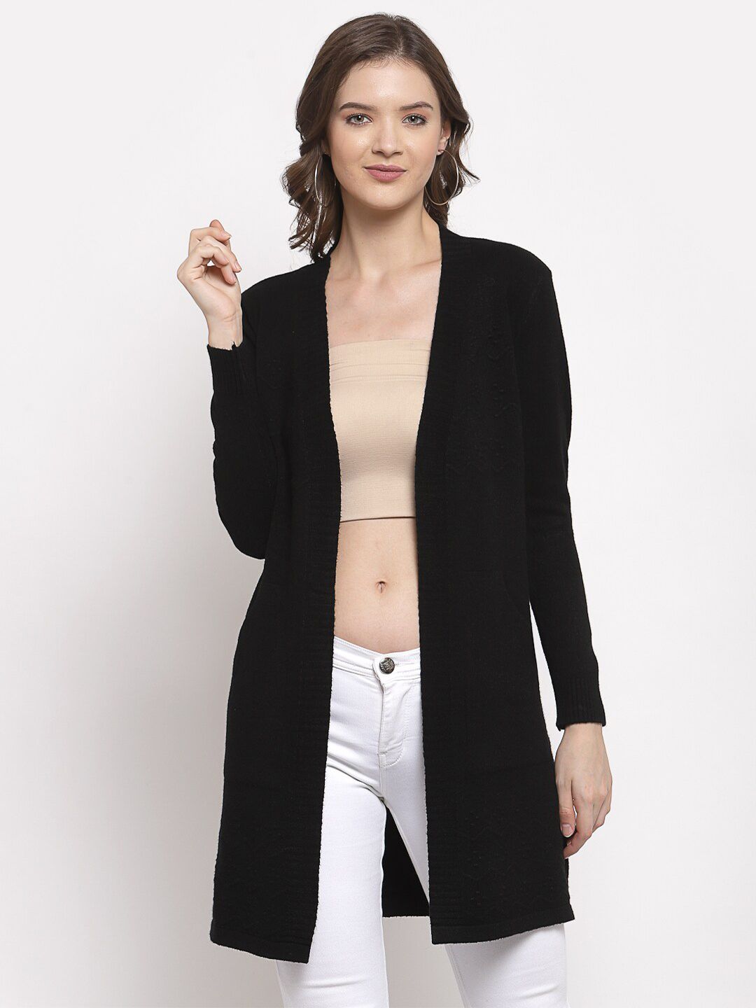 Mafadeny Women Black Straight Longline Shrug