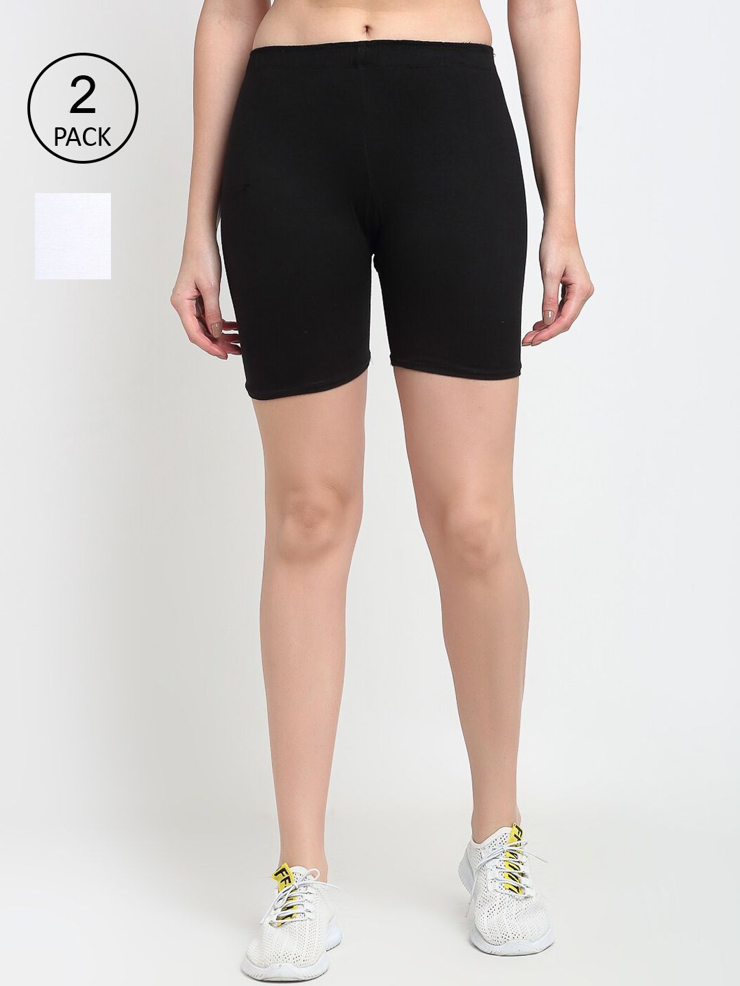 GRACIT Women Pack of 2 Black & White Biker Shorts Price in India
