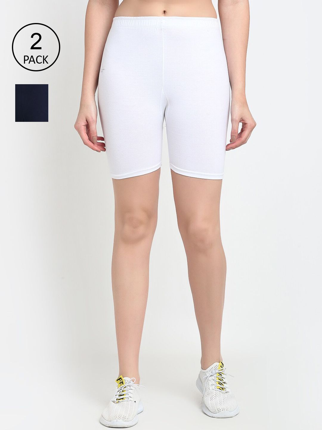 GRACIT Women Pack of 2 White & Navy Blue Biker Shorts Price in India