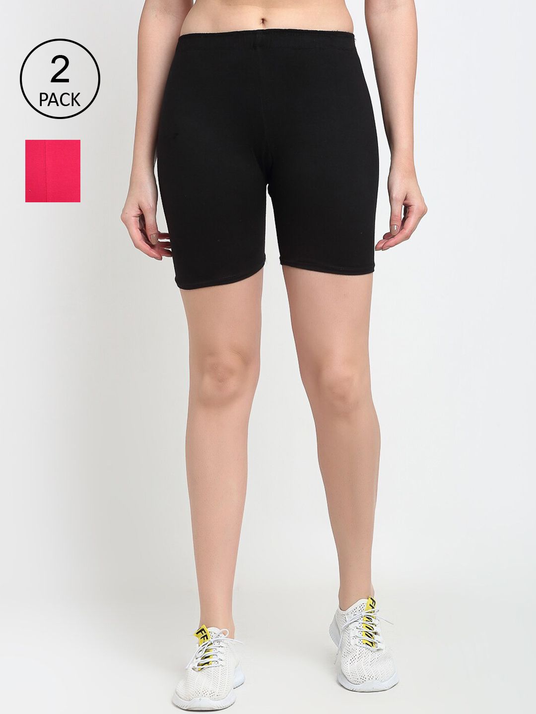 GRACIT Women Pack of 2 Black & Pink Biker Shorts Price in India
